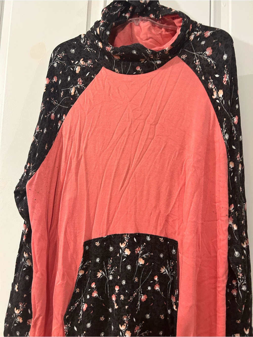 LuLaRoe Coral Front with Black Floral Hooded Pullover